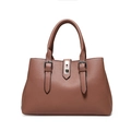 Elegant mauve pebble leather handbag with silver metallic buckle and swivel lock closure - Pink