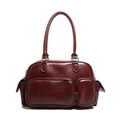 Stijlvolle bordeauxrode crossbodytas van imitatieleer met ritszakken en zilveren details - Bordeauxrood