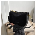 Black suede crossbody bag with gold hardware and smooth leather stitching detail - Brown (Orange)