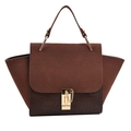 Brown patchwork crossbody bag with crocodile texture and gold clasp lock - Coffee
