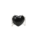 Black heart-shaped acrylic mini bag with faceted prism design and silver metal chain strap - Black