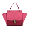 Magenta and deep red trapeze handbag with crocodile texture and matte suede flap - Rose Red
