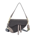 Borsa a sella retrò grigio e tortora con ampia tracolla in tessuto con logo moda - Grigio