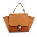 Brown patchwork handbag in croc-embossed leather and suede with a gold push-lock buckle - Yellow Brown