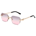Frameless gradient pink sunglasses with golden metal bear detail and temples - Gold Frame Grey Pink Lens