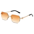 Frameless rimless sunglasses with orange gradient lenses and gold leopard head metal arms - Gold Frame Double Tea