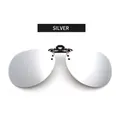 Polarized silver mirror clip-on sunglasses with square lenses and metal spring clip - Polarized Silver Mirror