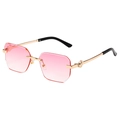 Frameless polygonal sunglasses with pink gradient lenses and gold bear metal accents - Gold Frame Pink Gradient