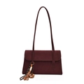 Burgundy faux suede shoulder bag with bohemian tassel and wooden bead charm - Red