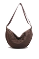Deep brown quilted crescent bag with diamond stitching and adjustable shoulder strap - Large / Brown