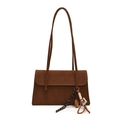Brown faux suede shoulder bag with rectangular flap and decorative bead tassel - Brown
