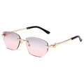 Randloze veelhoekige zonnebril met gouden panter detail en roze gradiënt glazen - Panterkop Decoratie Stijl / Gouden Frame Grijs-Roze Gradiënt