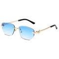Lunettes de soleil polygonales sans monture avec verres dégradés bleus et charnière léopard - Cadre Doré Bleu Dégradé