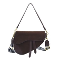 Borsa a tracolla marrone con ampia tracolla jacquard e dettagli in pelle retrò - Marrone