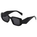 Fashionable square small frame sunglasses with angular geometric faceted black frames - Black Frame Grey Lens