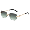 Rimless polygon sunglasses with green gradient lenses and gold bear accent temple - Gold Frame Gradient Green