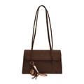 Dark coffee suede shoulder bag for women with vintage tassel and rectangle flap design - Brown