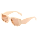 Chic cream rectangle sunglasses with angular cut frames and brown lenses shown at 45-degree - Beige Frame Light Tea Lens