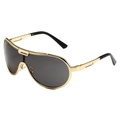 Vintage oversized aviator sunglasses with gold metal frame and dark grey shield lenses - Gold Frame Grey Lens
