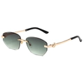 Lunettes de soleil polygonales sans monture avec branche panthère dorée et verres dégradés - Cadre Doré Vert Dégradé