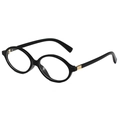 Retro black oval full-rim glasses frame with gold metallic accents on white background - Black Frame Clear Lens