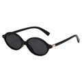 Retro black oval glasses frames with dark grey lenses and gold metal accents - Bright Black Frame Dark Grey Lens