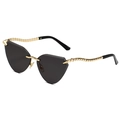 Retro cat-eye rimless sunglasses with gold textured metal temples and dark lenses - Gold Frame Grey Lens