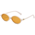 Retro oval cream sunglasses with orange lenses and gold hinge detail in 45-degree view - Cream White Frame Orange Lens