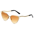 Frameless cat-eye sunglasses with orange gradient lenses and gold bamboo metal temples - Gold Frame Double Tea