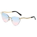 Cat eye rimless sunglasses with blue-pink gradient lenses and gold snake textured metal arms - Gold Frame Blue to Pink Gradient