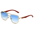 Retro pilot sunglasses with gold metal frame, wood temples, and blue gradient lenses - Gold Frame Blue Gradient