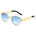 Lunettes de soleil ovales cyberpunk monture métal doré et verres dégradés bleus - Monture Dorée Bleu Dégradé