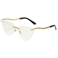 Rimless cat-eye sunglasses with wavy gold metal temples and clear lenses for women - Gold Frame Clear Lens