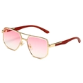 Retro square sunglasses with gold metal frame, wood grain temples and pink gradient lenses - Gold Frame Pink Gradient