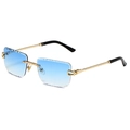 Fashion rimless square sunglasses with gradient blue lenses and gold twist metal temples - Gold Frame Blue Gradient