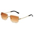 Fashionable rimless square sunglasses with brown gradient lenses and gold twisted metal temples - Gold Frame Double Tea