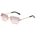 Frameless square sunglasses with pink gradient lenses and golden twist metal temples - Gold Frame Grey Pink Lens