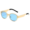 Lunettes de soleil ovales en métal doré avec verres bleu clair et monture style punk - Monture Or Verres Bleus