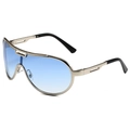Oversized shield sunglasses with light gold metal frame and blue gradient lenses - Silver Frame Blue Gradient