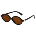 Retro oval black frame sunglasses with brown lenses and golden metal accents - Black Frame Brown Lens