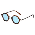Retro geometric sunglasses with tortoise frames, metallic accents and light blue lenses - Gunmetal Frame Leopard Rim Blue Lens