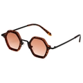 Vintage hip-hop sunglasses with polygonal tortoise shell and black metal frame - Black Frame Leopard Rim Gradient Tea Lens