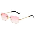 Frameless square sunglasses featuring pink gradient lenses and golden twisted metal temples - Gold Frame Pink Gradient