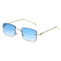Moderne randloze rechthoekige zonnebril met blauwe verloopglazen en elegant gouden montuur - Gouden Frame Blauw Verloop