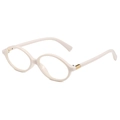 Retro oval frame glasses in creamy white with gold hinge accents for a modern look - Cream White Frame Clear Lens