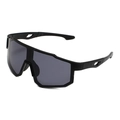 Matte black sports cycling sunglasses with wide dark grey lens and hollowed-out temples - Black Frame Grey Lens