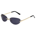 Frameless Y2K oval sunglasses with gold metal temples and dark gray lenses - Gold Frame Grey Lens