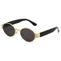 Lunettes de soleil ovales rétro avec monture dorée et branches noires épaisses pour style chic - Monture Or Verre Gris
