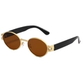Lunettes de soleil ovales rétro avec monture dorée et verres marron en vue latérale - Monture Or Verre Thé