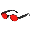 Lunettes de soleil ovales rétro avec verres rouges et monture noire pour un look tendance - Monture Noire Verres Rouges